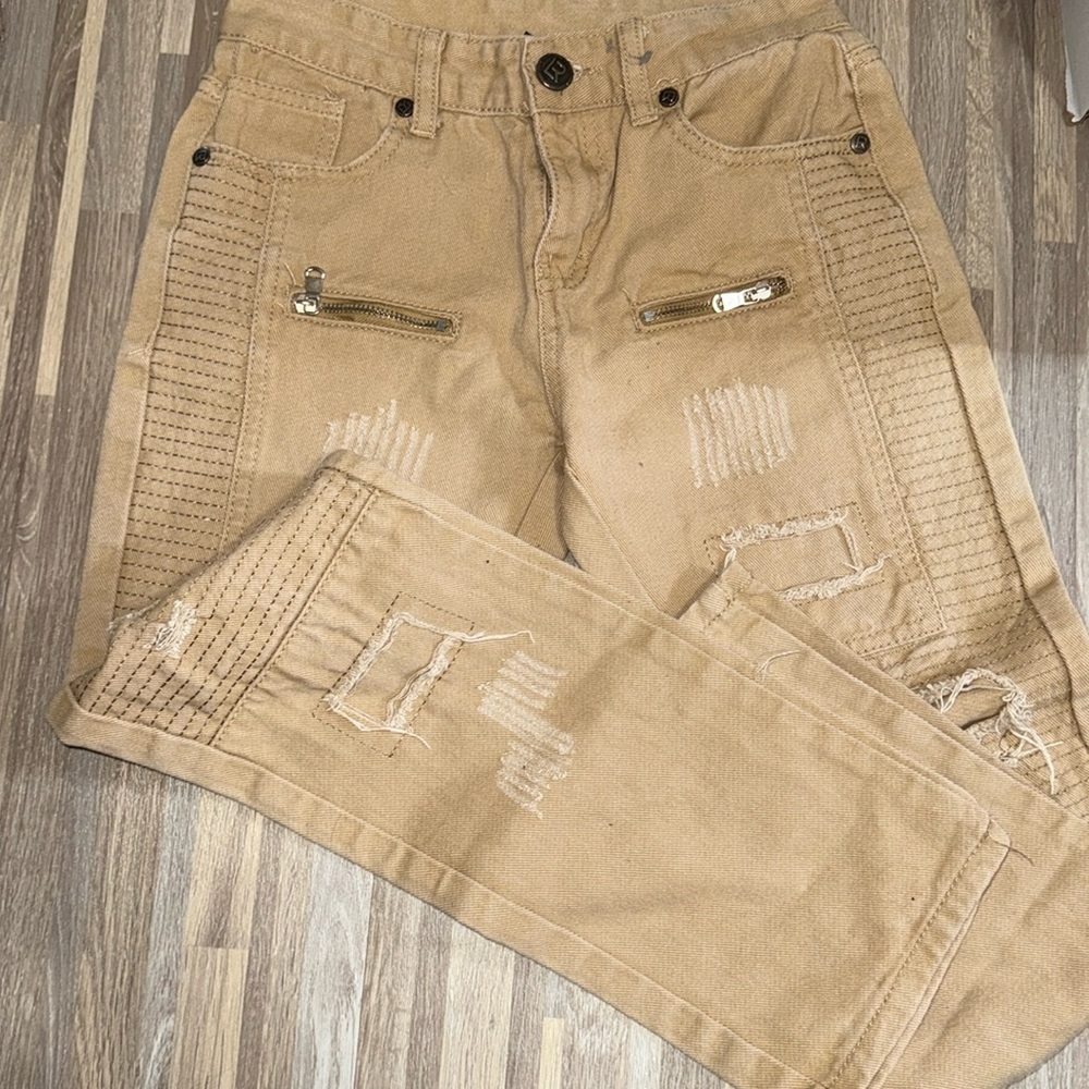 NWOT  Boy's LR Scoop CDF Khaki Moto Leg Zipper Stretch Skinny Jeans T21